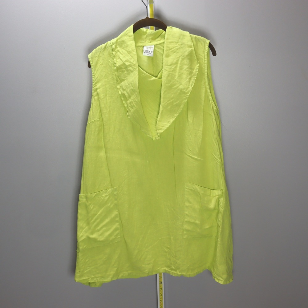 Match Point Linen Tunic Women‎ Medium Lime Green Excellent Sleeveless Shawl Neck